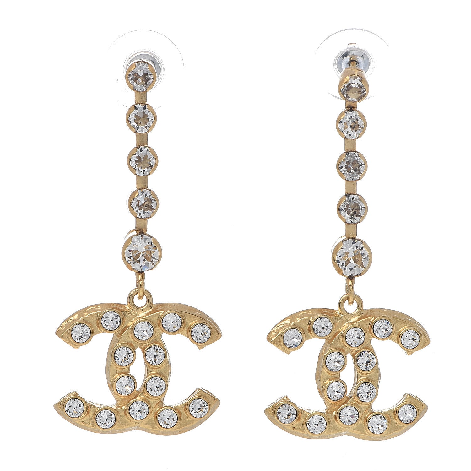 Chanel CC Crystal Drop Earrings Gold 1 of 4