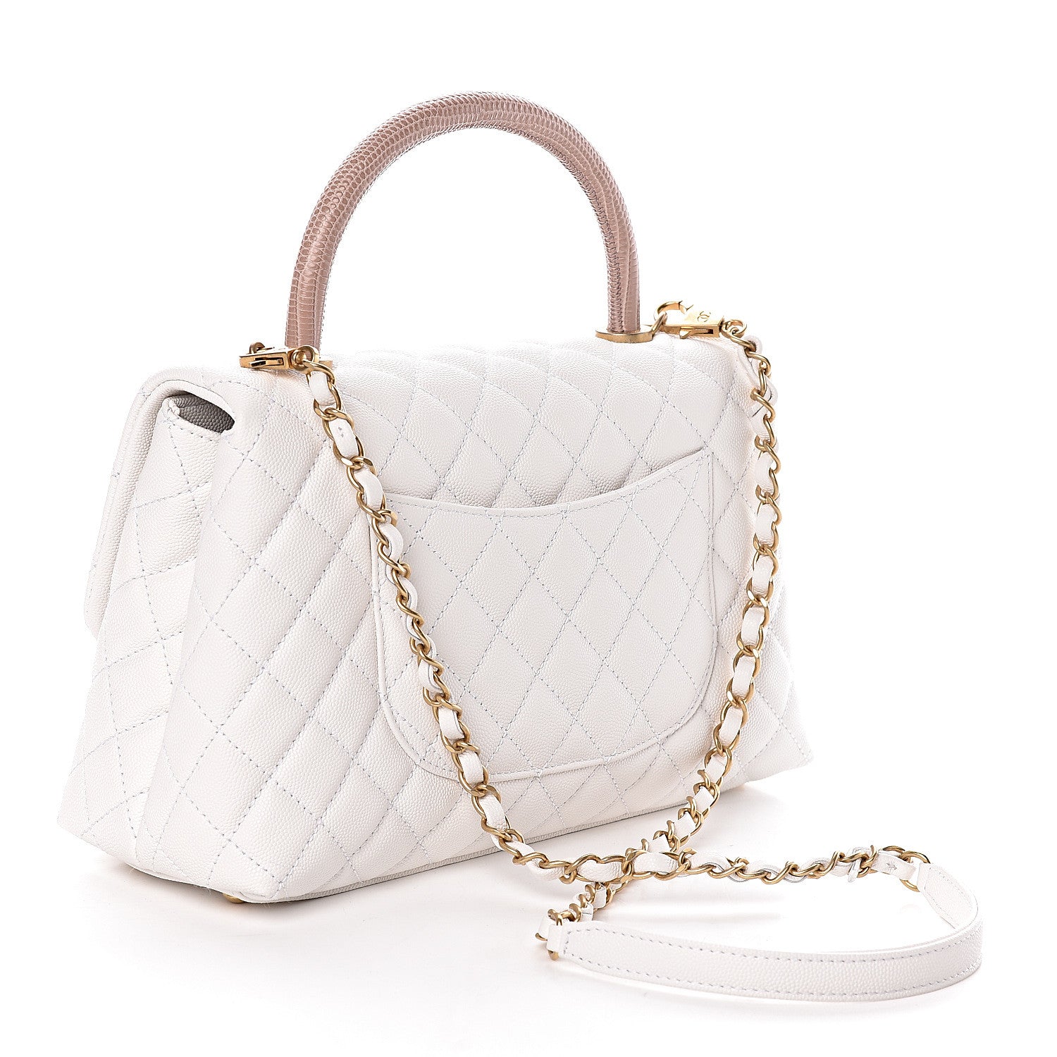 Chanel Caviar Lizard Quilted Small Coco Handle Flap White Beige 4 of 12