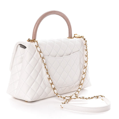 Chanel Caviar Lizard Quilted Small Coco Handle Flap White Beige 4 of 12