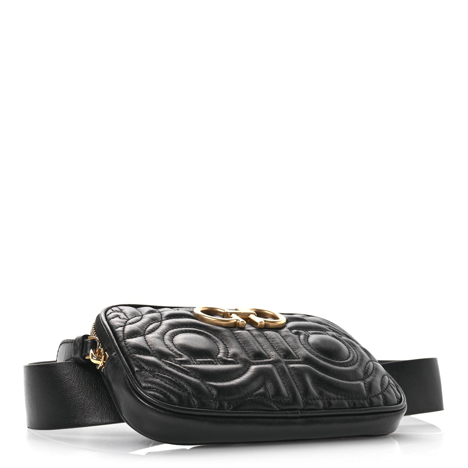 Salvatore Ferragamo Calfskin Quilted Gancini Belt Bag Black 3 of 15