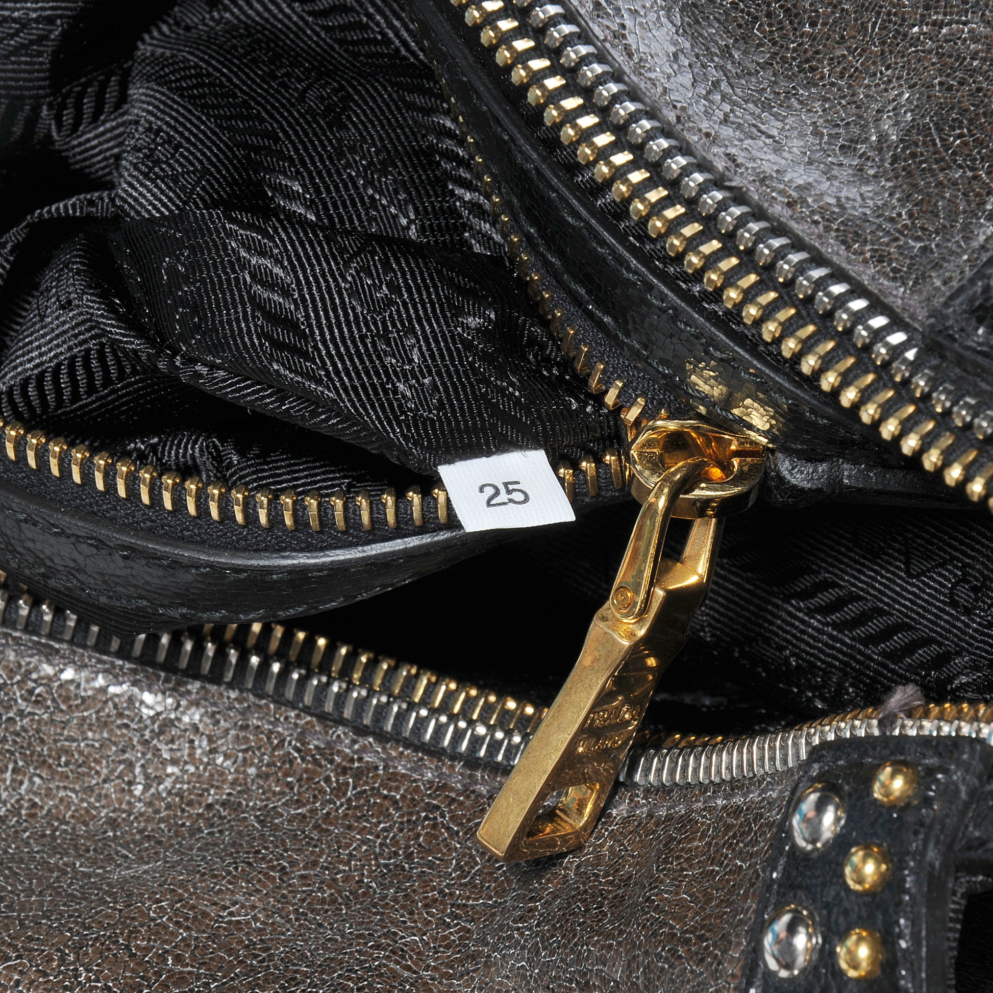 Prada Crackled Calfskin Studded Tote Black 7 of 8