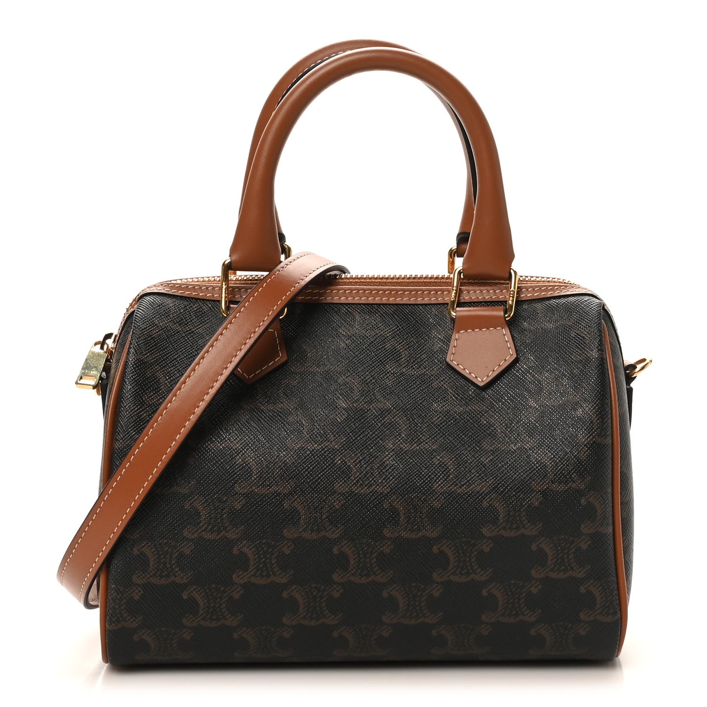 Triomphe Canvas Calfskin Small Boston Bag Tan