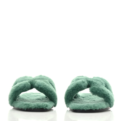 Hermes Woolskin Oran Sandals 37.5 Vert Anglais 2 of 7