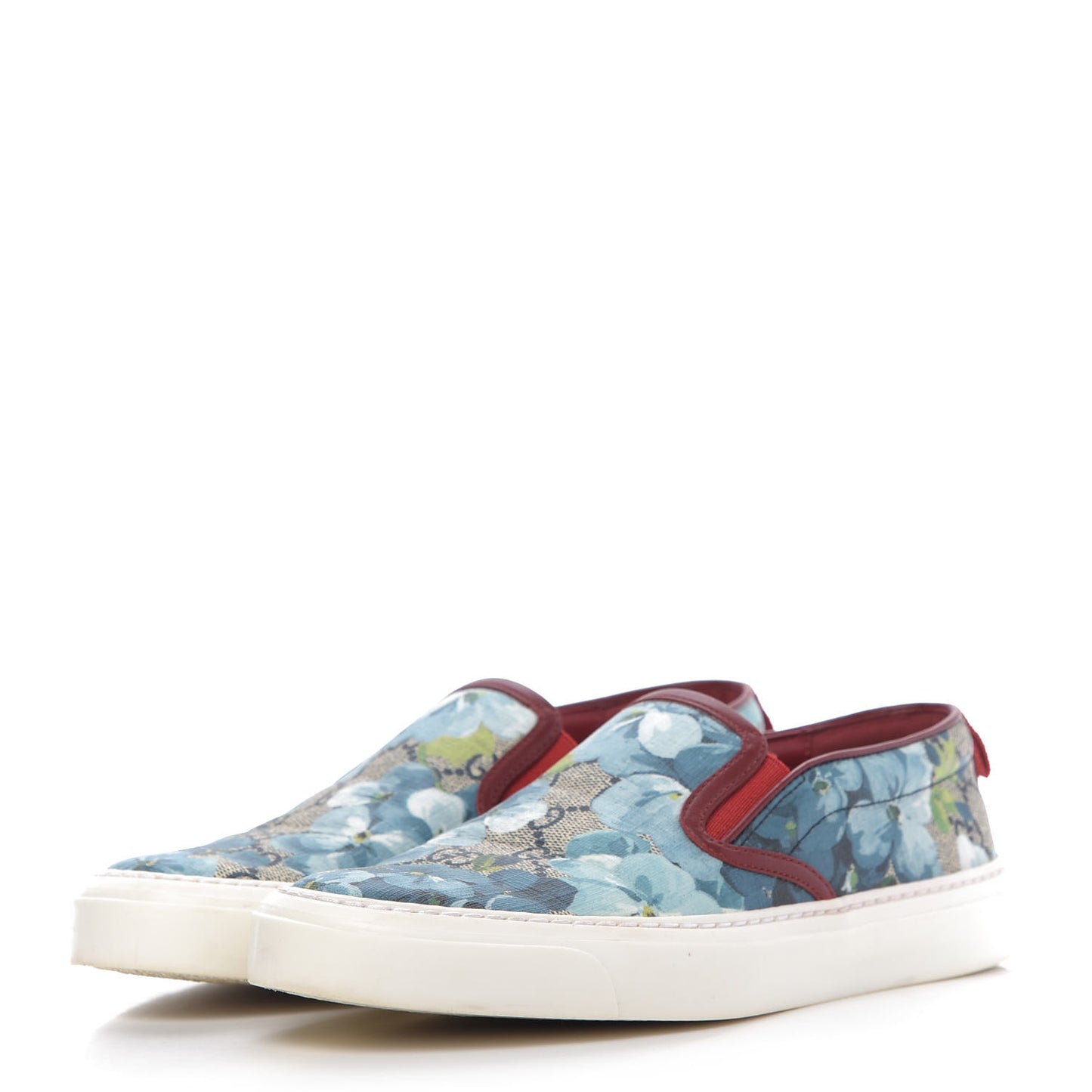 GG Supreme Monogram Blooms Womens Slip On Sneakers 36 Beige Blue Navy Red