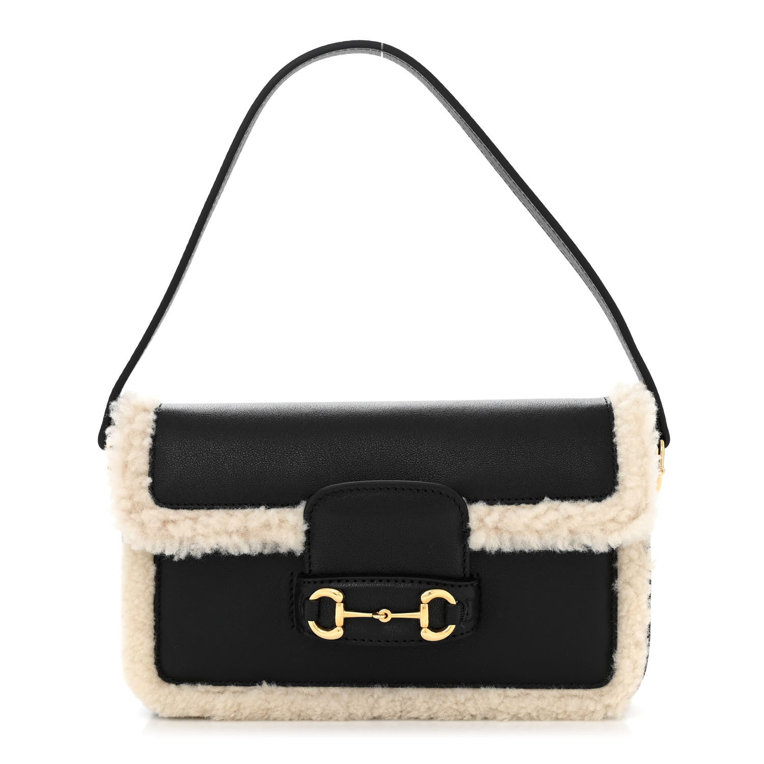 Gucci Sakai Be Green Calfskin Shearling Mini Horsebit 1955 Shoulder Bag Black 1 of 10