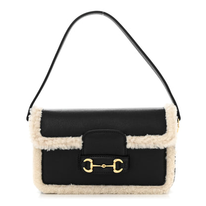 Gucci Sakai Be Green Calfskin Shearling Mini Horsebit 1955 Shoulder Bag Black 1 of 10