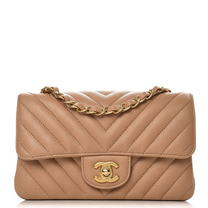 Chanel Calfskin Chevron Quilted Mini Rectangular Flap Dark Beige 1 of 8
