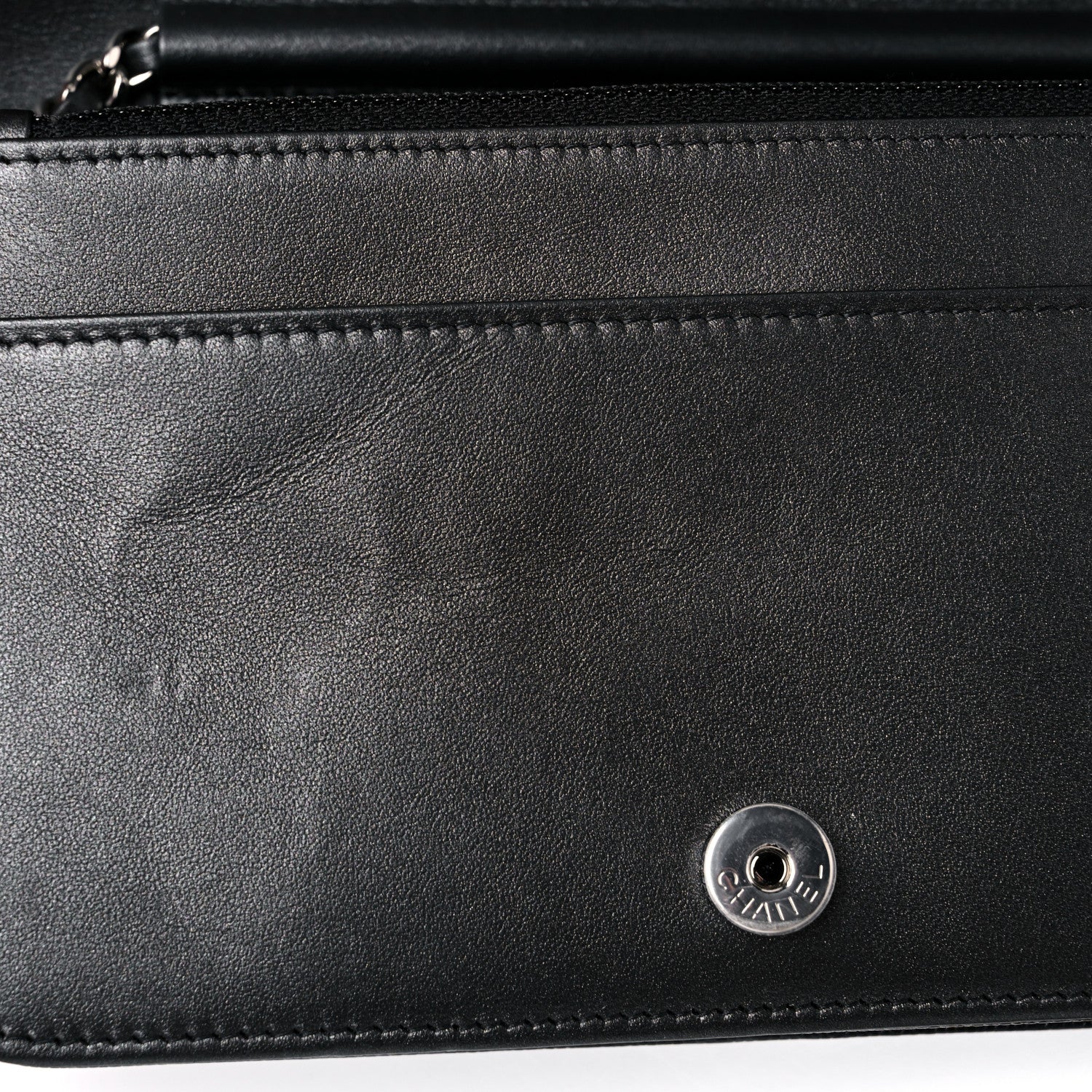Chanel Metallic Caviar Chevron Quilted Vintage Mademoiselle Wallet On Chain WOC Charcoal 12 of 12