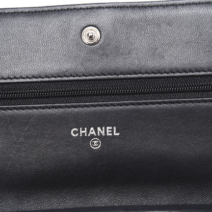 Chanel Lambskin Camellia Embossed Wallet on Chain WOC Black 5 of 13