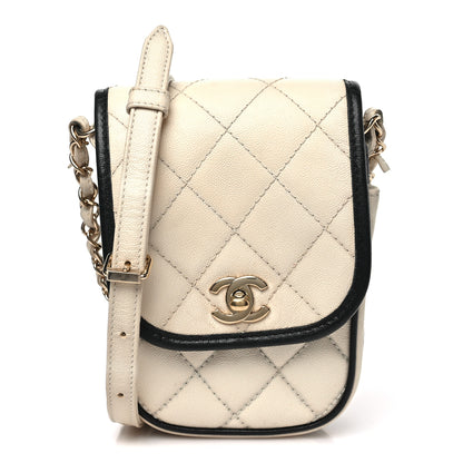 Chanel Caviar Quilted Round Phone Holder White Black 1 of 10