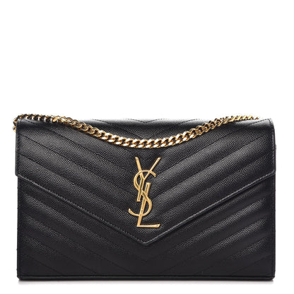 Saint Laurent Grain De Poudre Matelasse Chevron Monogram Chain Wallet Black 1 of 7
