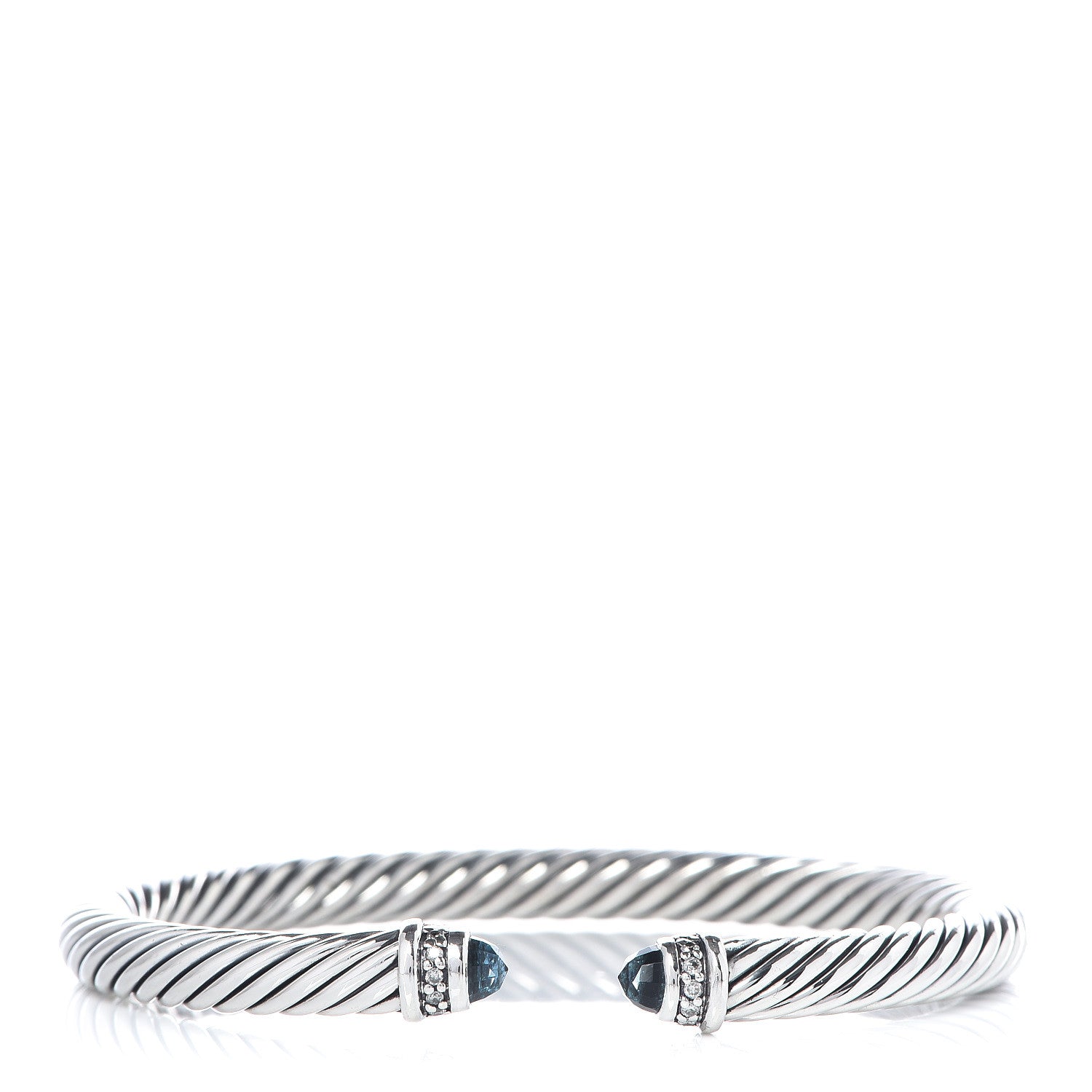 David Yurman Sterling Silver Diamond Blue Topaz 5mm Cable Classics Bracelet 1 of 4