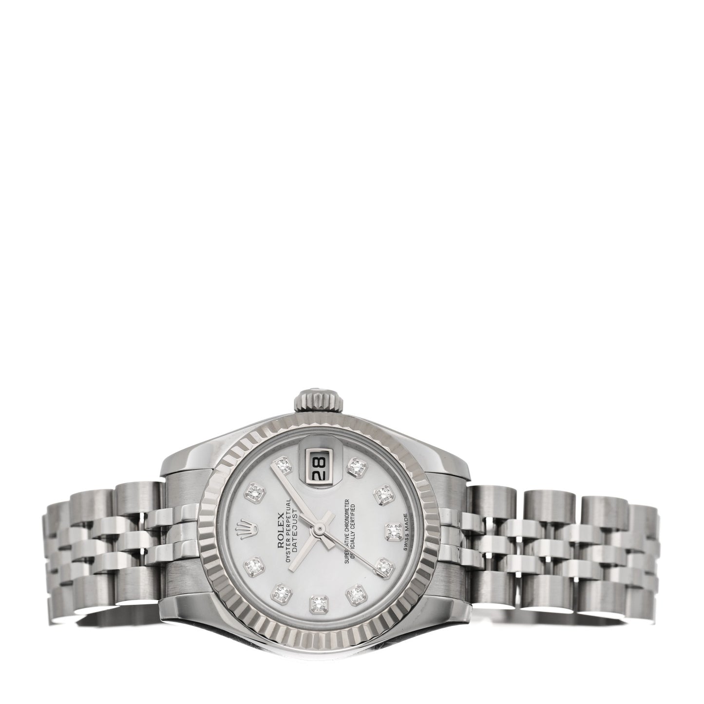 Stainless Steel 18K White Gold Diamond Mother of Pearl 26mm Oyster Perpetual Datejust Watch 179174