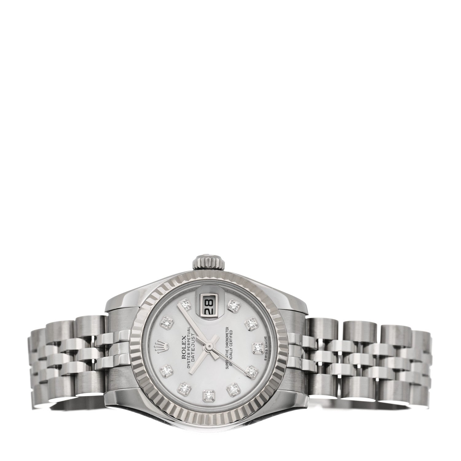 Rolex Stainless Steel 18K White Gold Diamond Mother of Pearl 26mm Oyster Perpetual Datejust Watch 179174 2 of 5