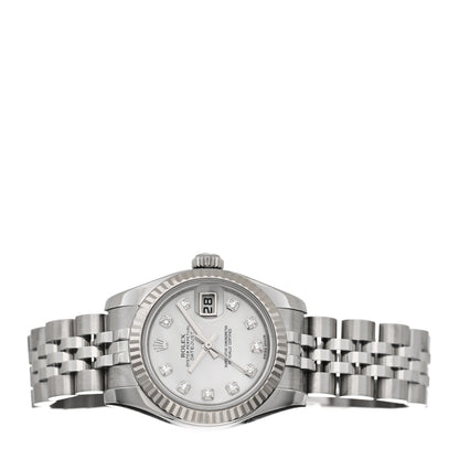 Rolex Stainless Steel 18K White Gold Diamond Mother of Pearl 26mm Oyster Perpetual Datejust Watch 179174 2 of 5
