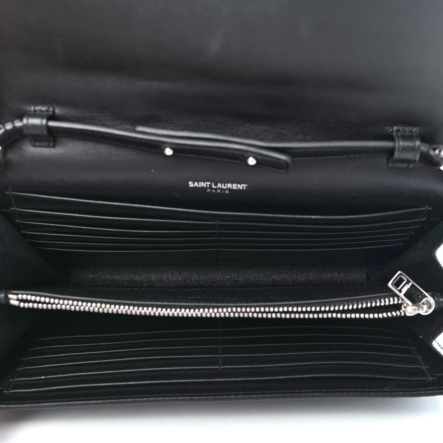 Saint Laurent Calfskin Crocodile Embossed Monogram Chain Wallet Black 4 of 4