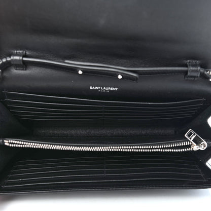 Saint Laurent Calfskin Crocodile Embossed Monogram Chain Wallet Black 4 of 4