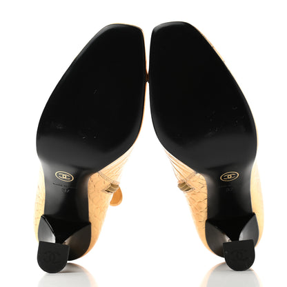 Chanel Calfskin Crocodile Embossed Cap Toe Ankle Boots 37 Gold 5 of 15