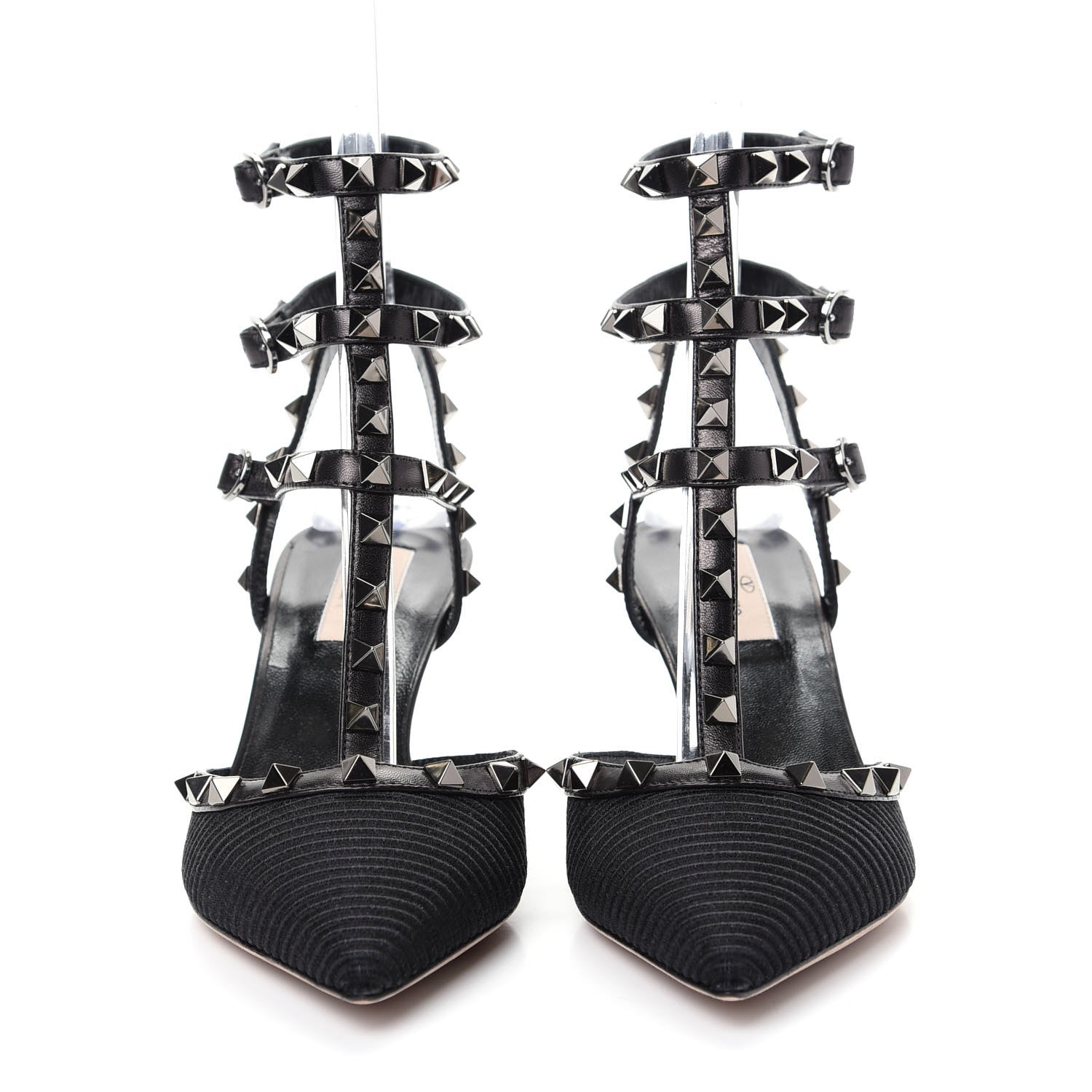Valentino Garavani Ottoman Fabric Rockstud Ankle Strap Low Heel Pumps 38.5 Black 2 of 11