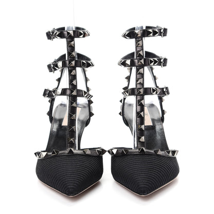 Valentino Garavani Ottoman Fabric Rockstud Ankle Strap Low Heel Pumps 38.5 Black 2 of 11