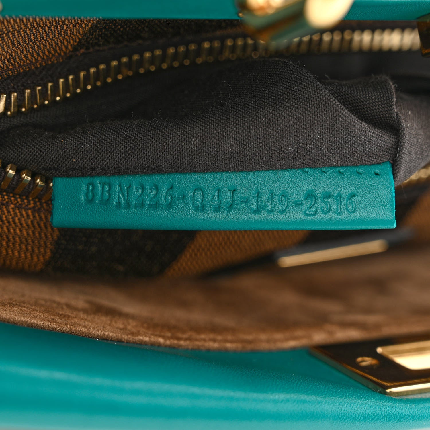 Fendi Vitello Morgan Fabric Jacquard Pequin Medium Peekaboo Iconic Satchel Lago Tobacco Black 8 of 11
