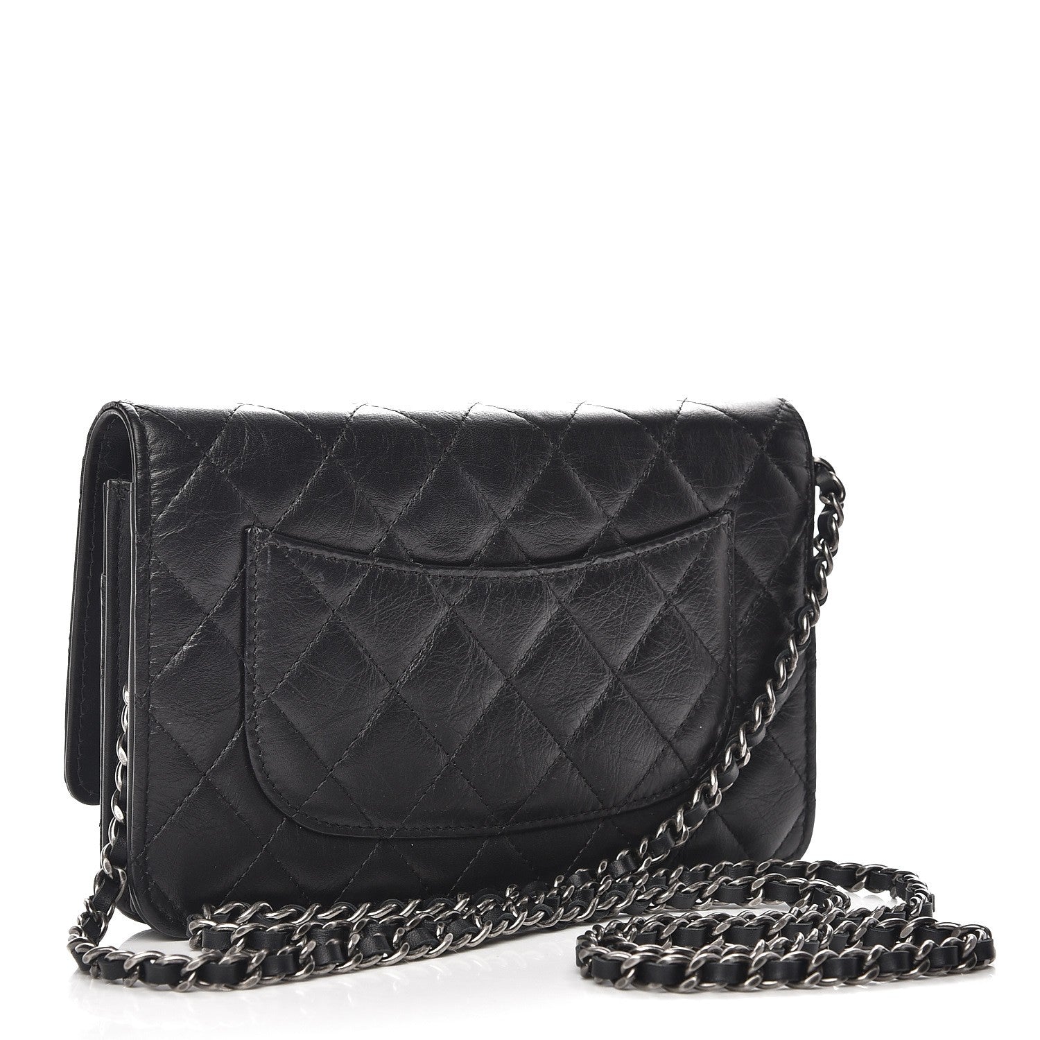 Chanel Aged Calfskin Quilted Lucky Charms 2.55 Reissue Wallet On Chain WOC Black 4 of 8