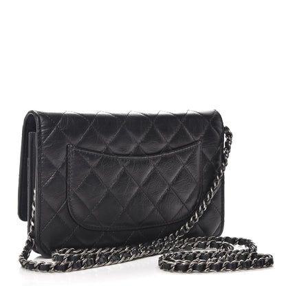Chanel Aged Calfskin Quilted Lucky Charms 2.55 Reissue Wallet On Chain WOC Black 4 of 8