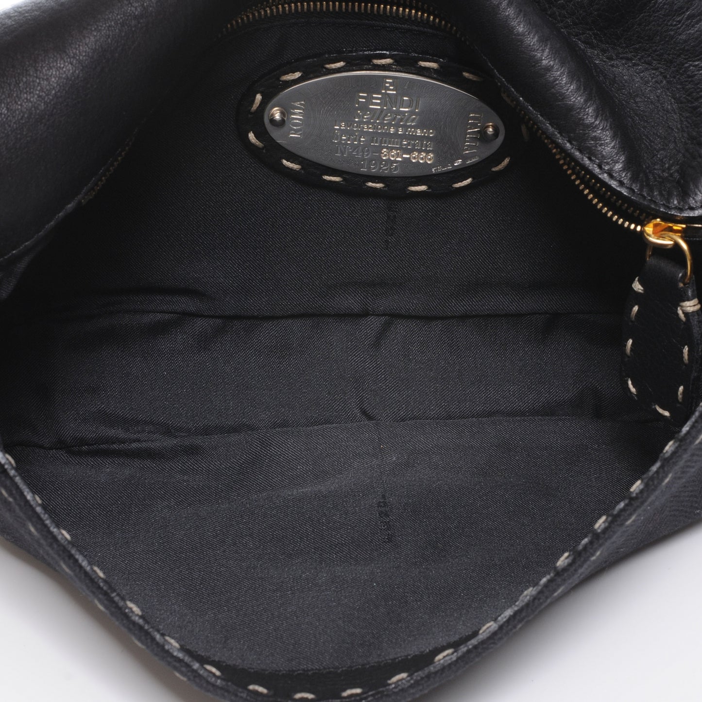 Canvas Calfskin Romano Selleria Studded Baguette Black