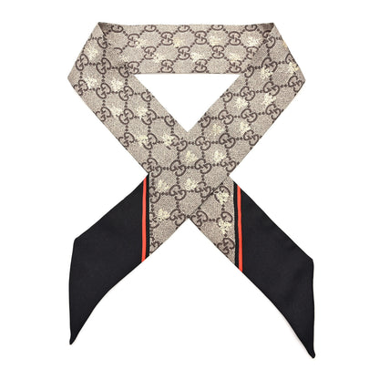 Gucci Silk Twill GG Monogram GG Bee Neck Bow Scarf Black Red 1 of 3