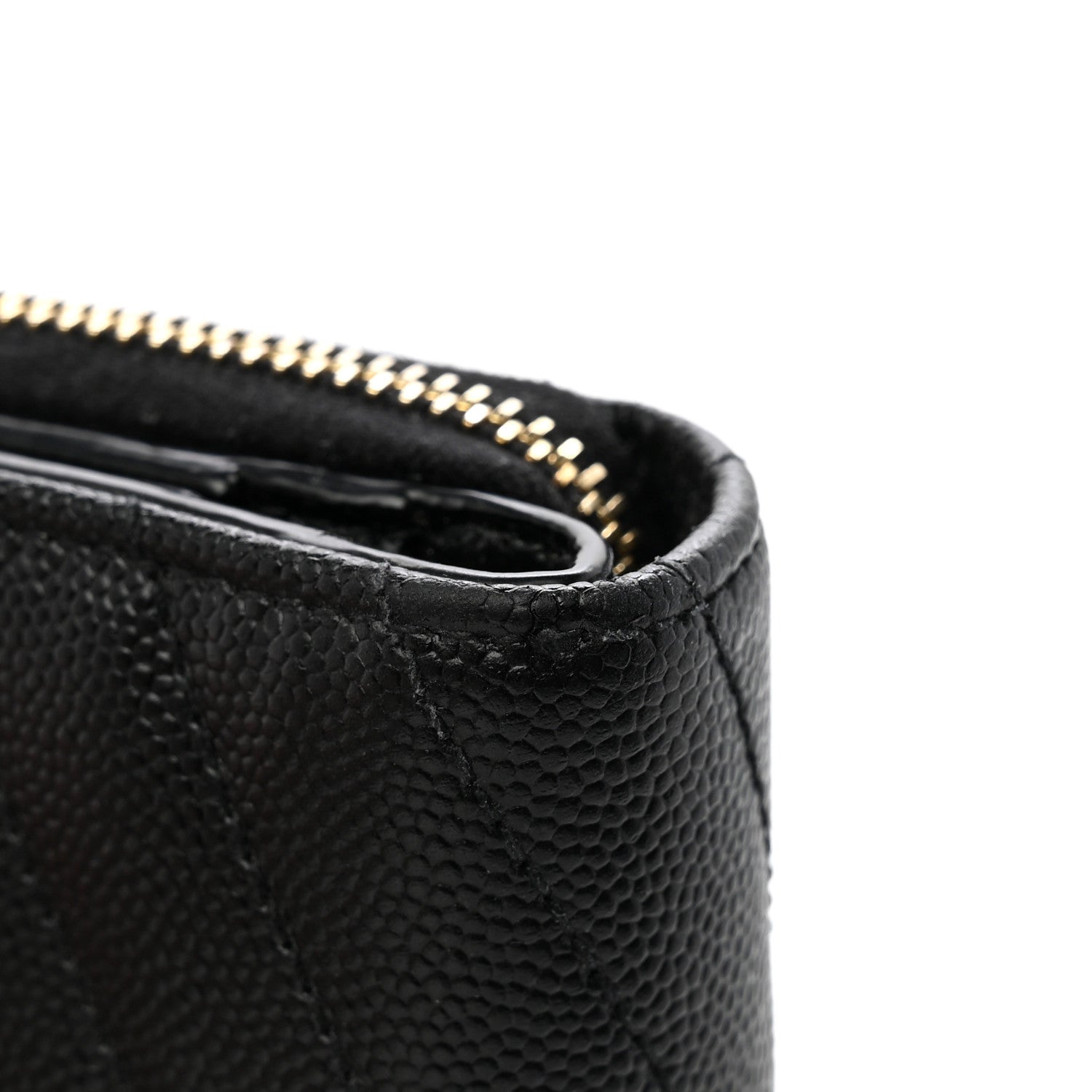 Saint Laurent Grain De Poudre Matelasse Chevron Monogram Compact Zip Around Wallet Black 9 of 10