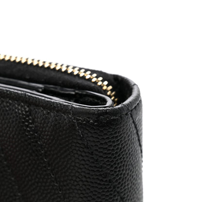 Saint Laurent Grain De Poudre Matelasse Chevron Monogram Compact Zip Around Wallet Black 9 of 10
