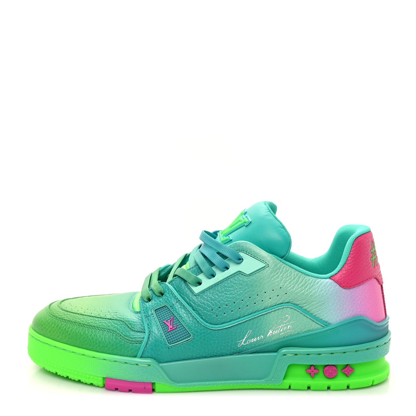 Calfskin Mens LV Trainer Sneakers Green Ombre