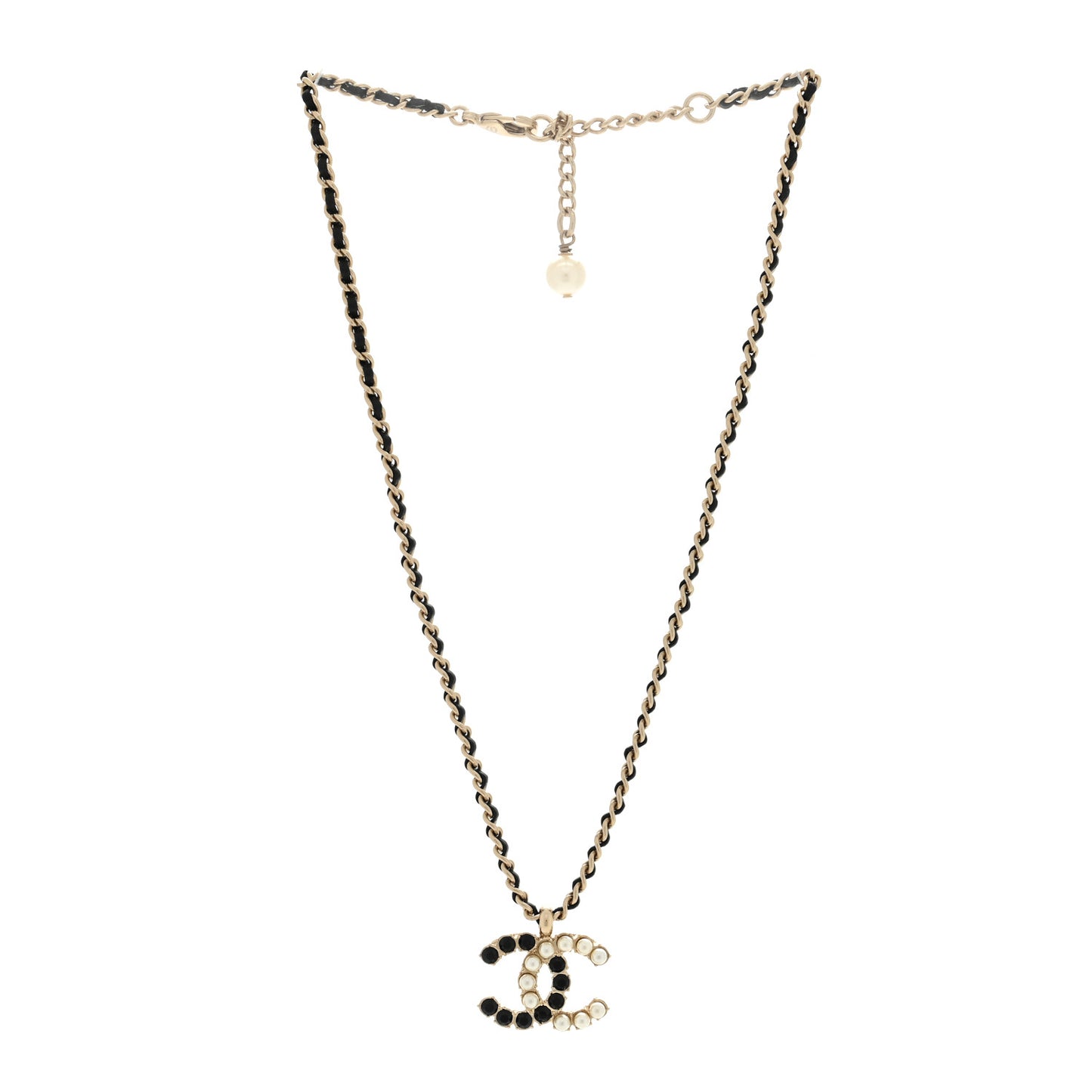 Pearl Crystal Lambskin Chain CC Short Necklace Black Gold