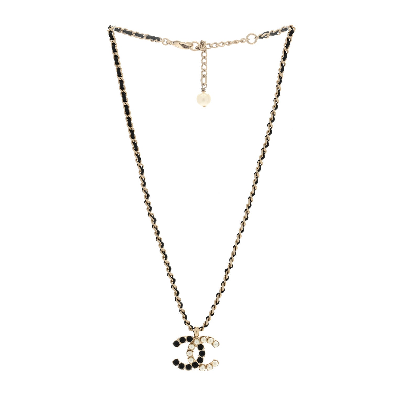 Chanel Pearl Crystal Lambskin Chain CC Short Necklace Black Gold 3 of 5