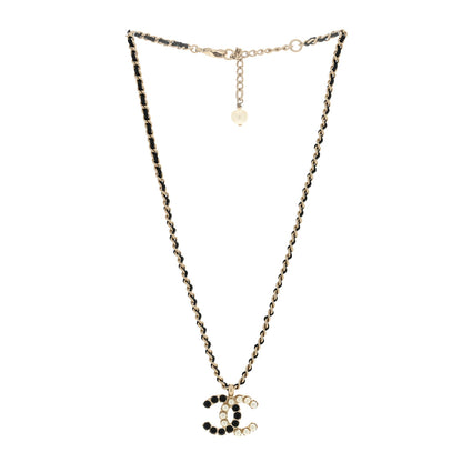 Chanel Pearl Crystal Lambskin Chain CC Short Necklace Black Gold 3 of 5