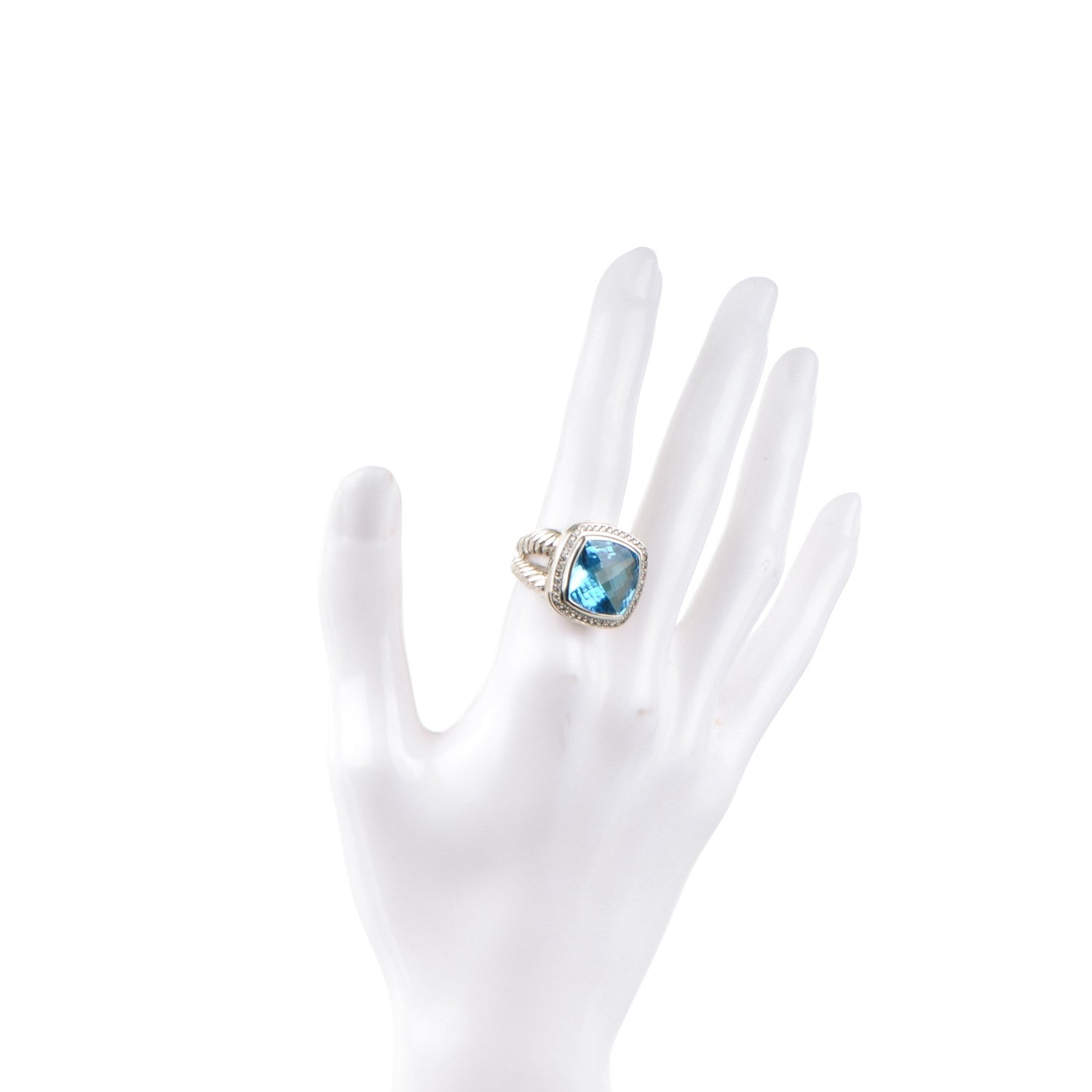 David Yurman Sterling Silver Diamond Blue Topaz 14mm Albion Ring 54 7 2 of 4