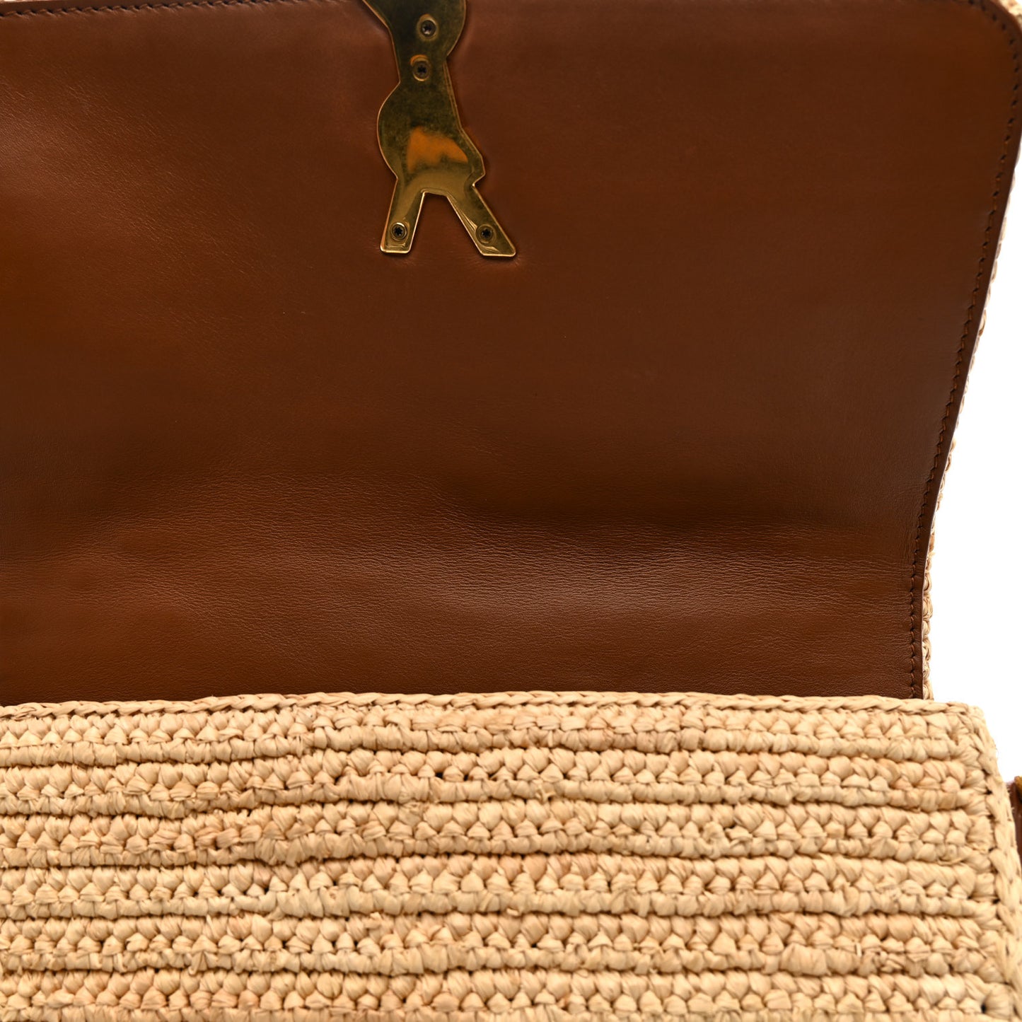 Raffia Calfskin Medium Monogram Solferino Satchel Naturale Brick