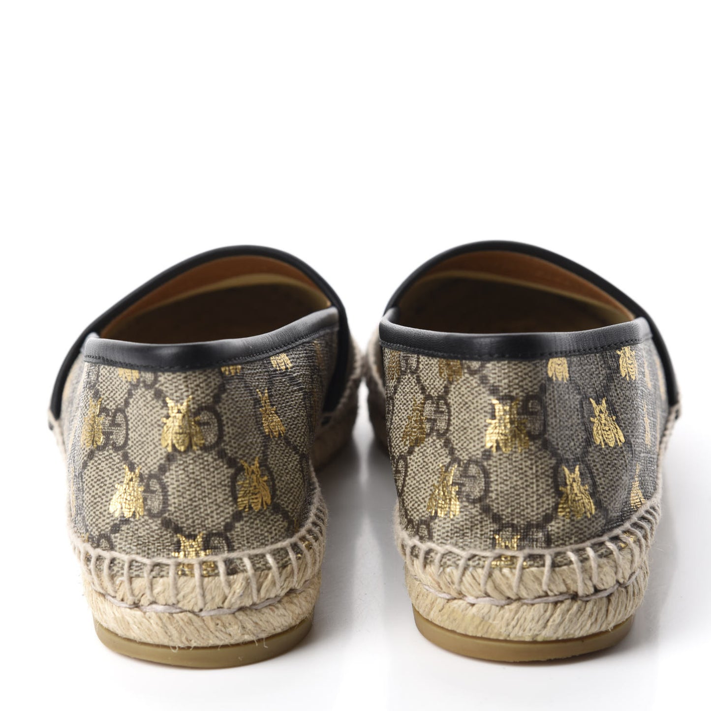 GG Supreme Monogram Bees Espadrille Flats 36.5 Beige Ebony Oro Black