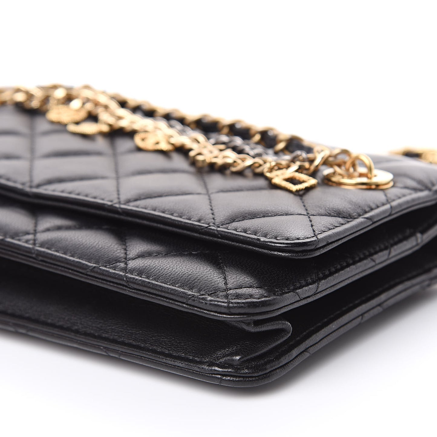 Lambskin Quilted Egyptian Amulet Wallet On Chain WOC Black
