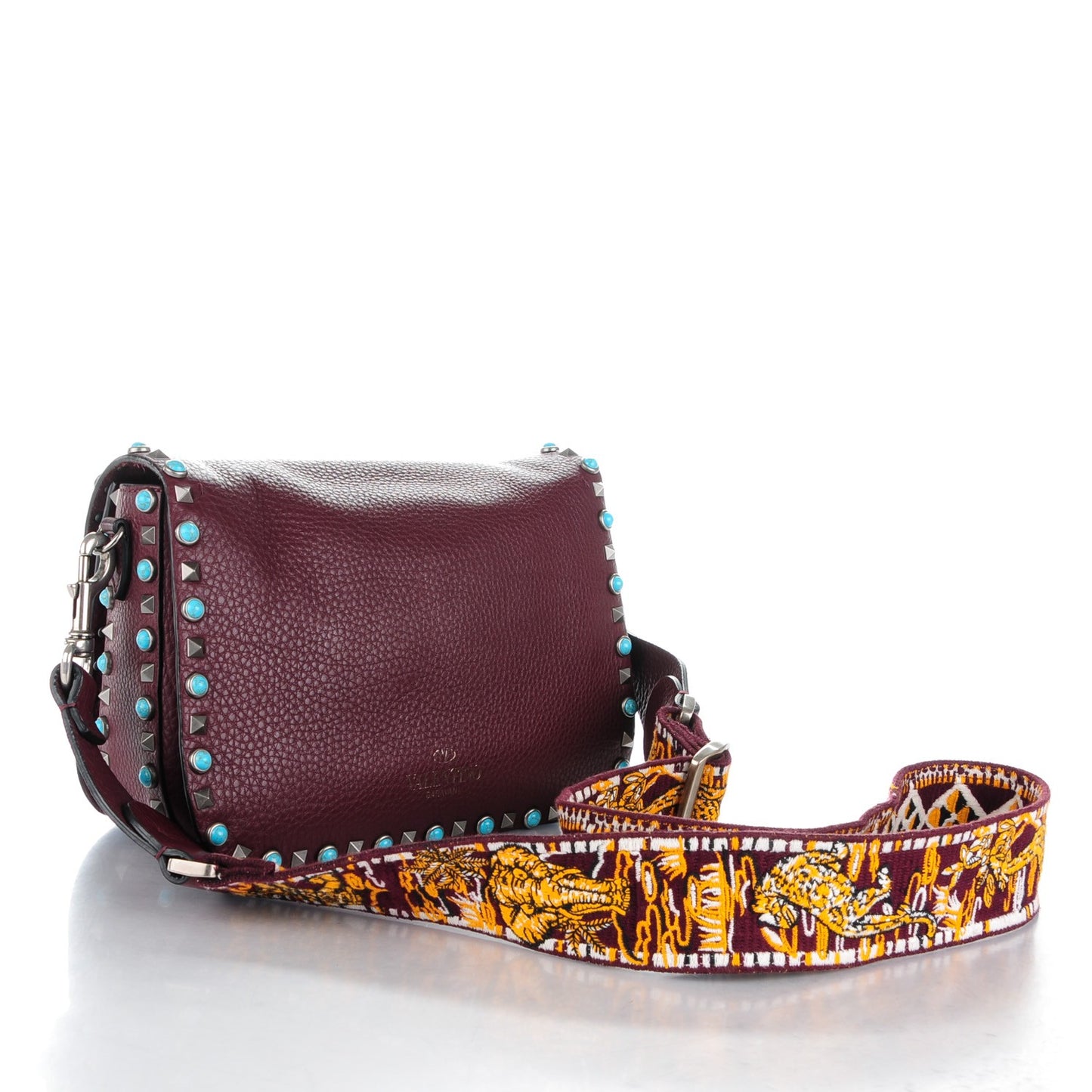 Calfskin Medium Guitar Strap Rockstud Rolling Flap Saddle Bag Wine