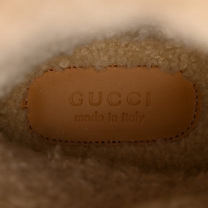 Gucci Covered Wool Monogram Textured Dollar Calfskin Shearling Horsebit Snow Boots 38.5 Underwood Blue Hazel Brown 8 of 9