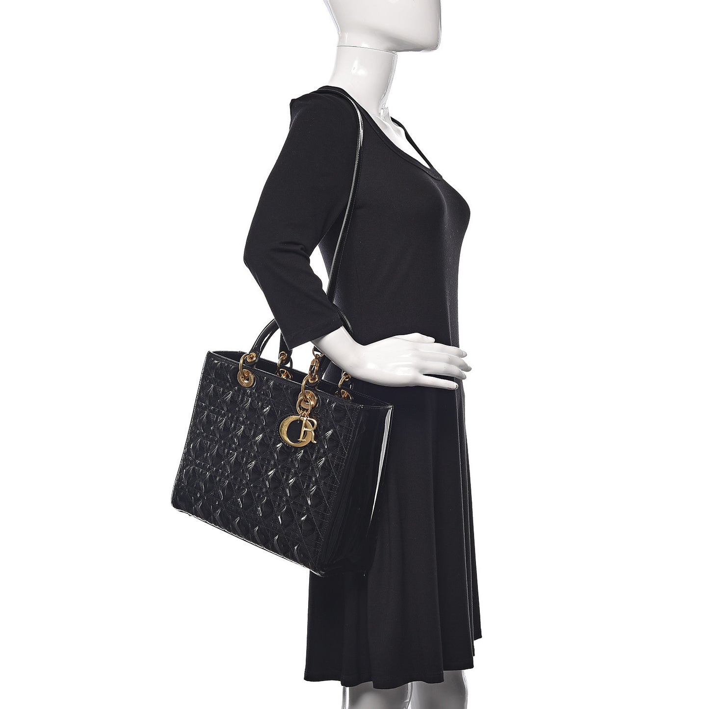 Patent Cannage Large Lady Dior Black