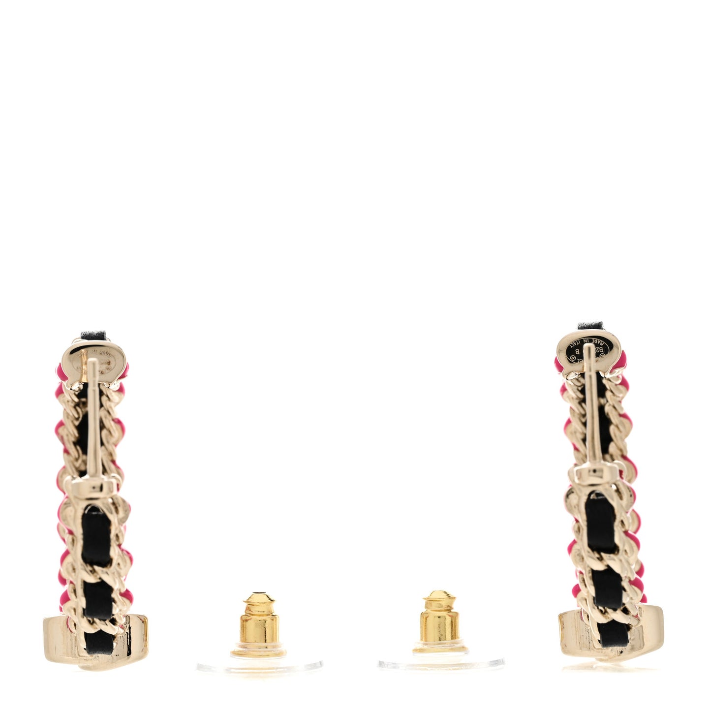 Lambskin Enamel CC Chain Hoop Earrings Gold Black Pink