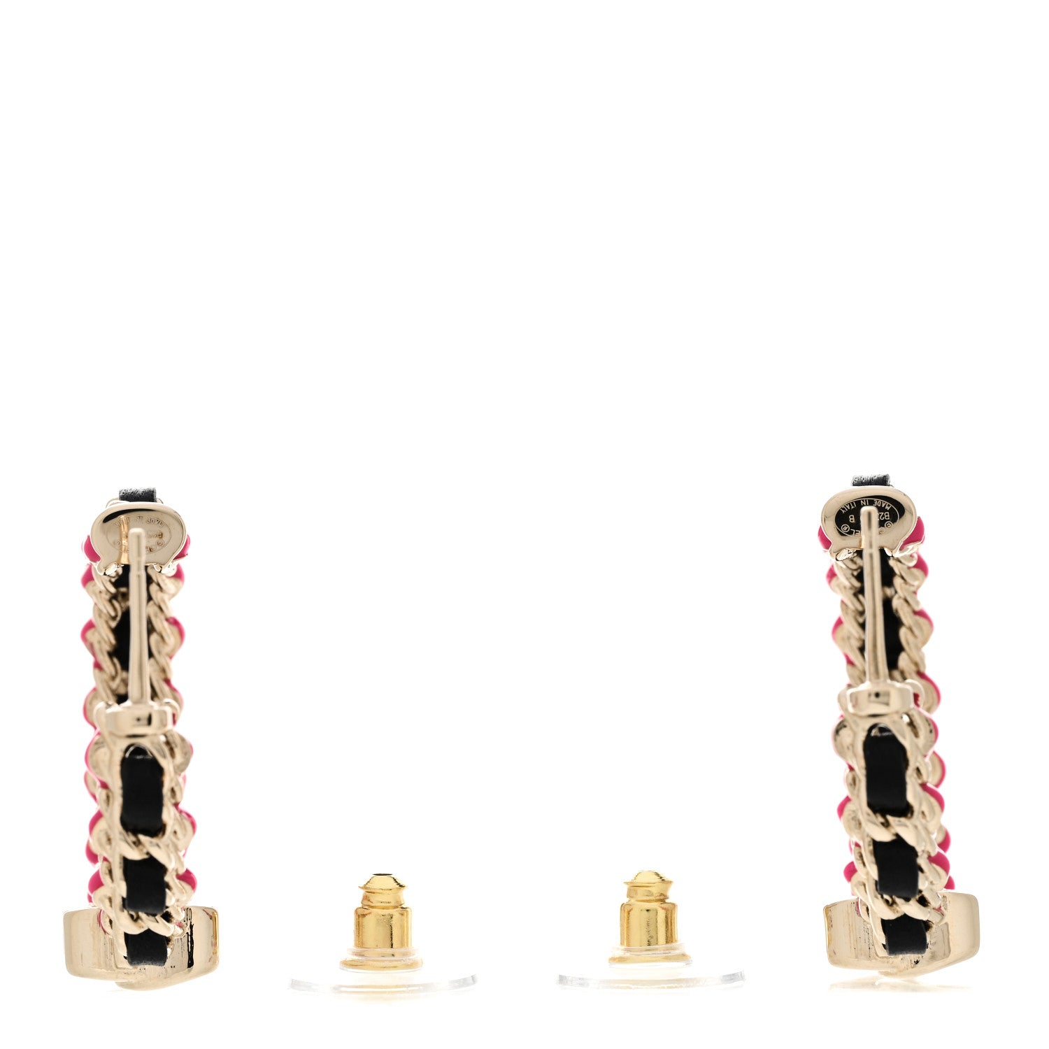 Chanel Lambskin Enamel CC Chain Hoop Earrings Gold Black Pink 3 of 4