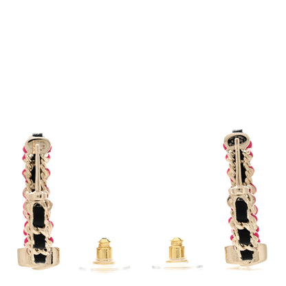 Chanel Lambskin Enamel CC Chain Hoop Earrings Gold Black Pink 3 of 4