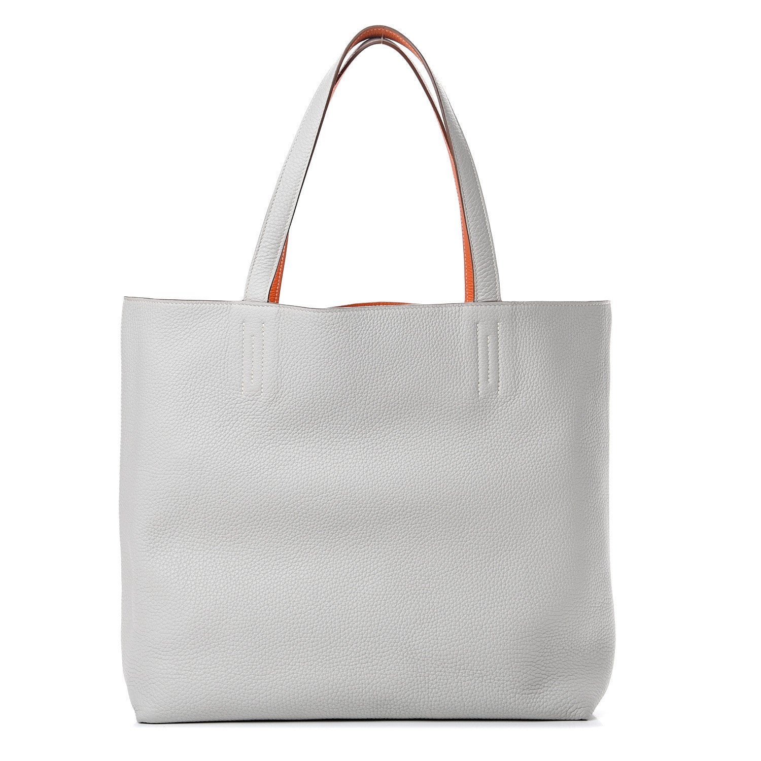 Hermes Taurillon Clemence Double Sens 36 Reversible Tote Gris Perle Orange 1 of 15