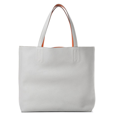 Hermes Taurillon Clemence Double Sens 36 Reversible Tote Gris Perle Orange 1 of 15