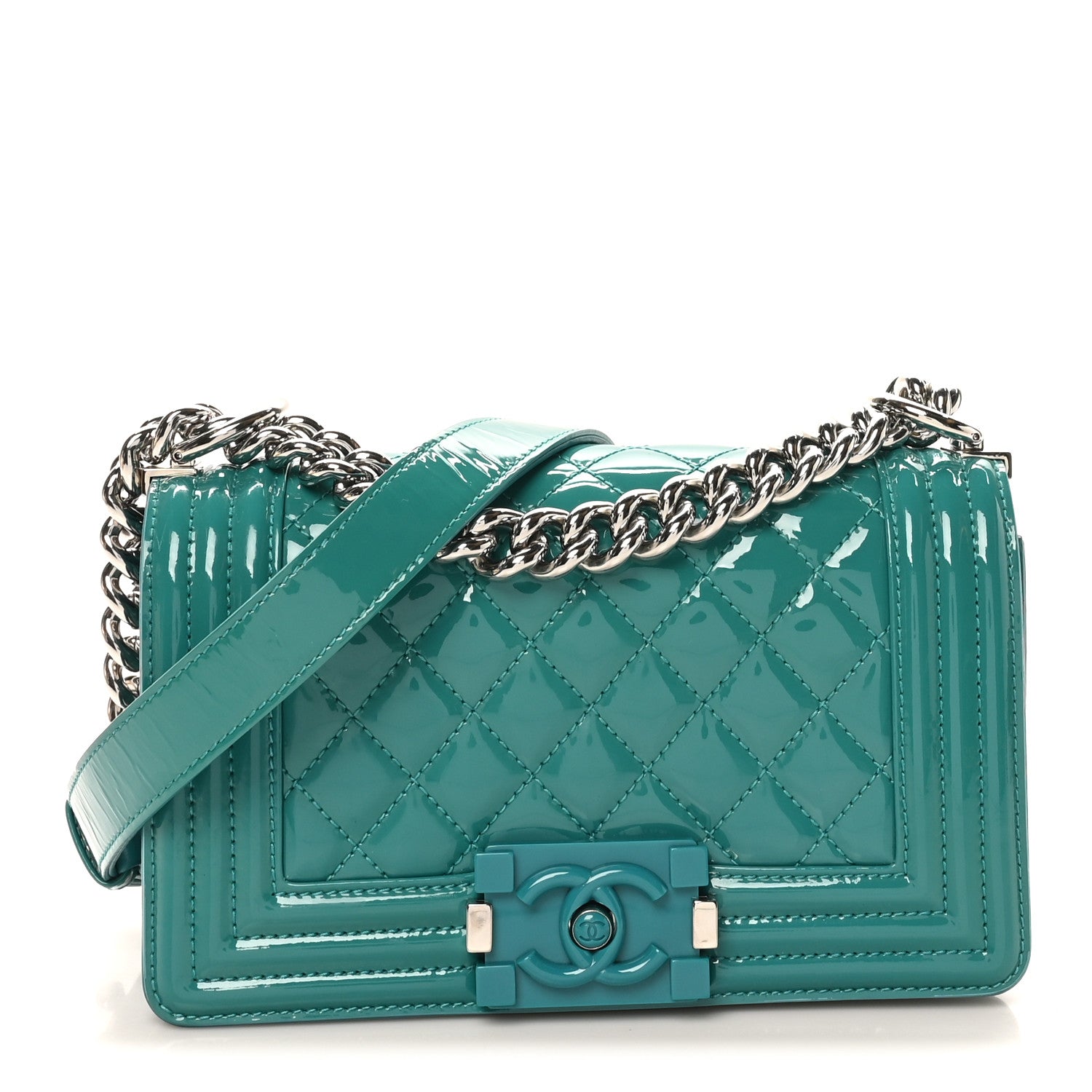 Chanel Patent Calfskin Quilted Small Plexiglass Boy Flap Green 1 of 11