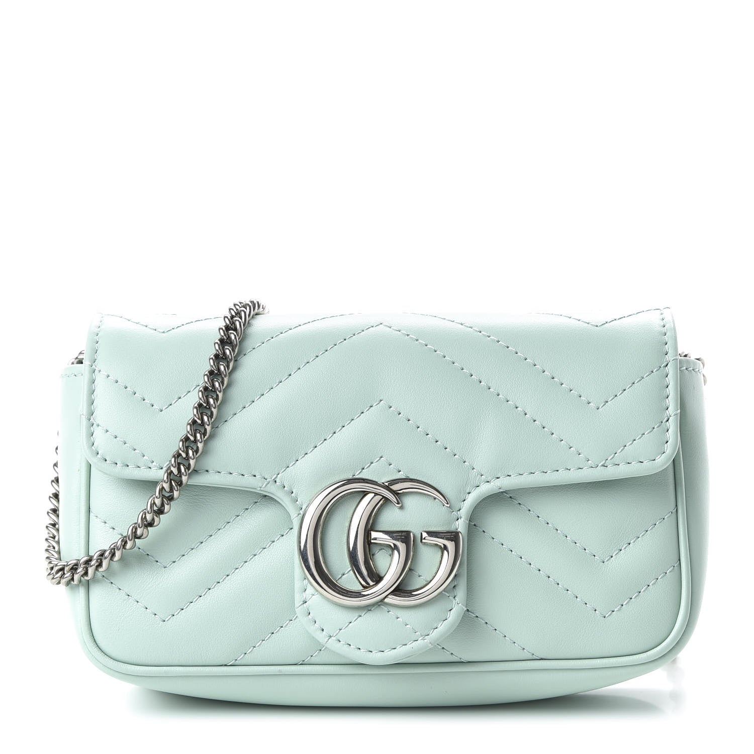 Gucci Calfskin Matelasse Super Mini GG Marmont Shoulder Bag Water Green 1 of 10
