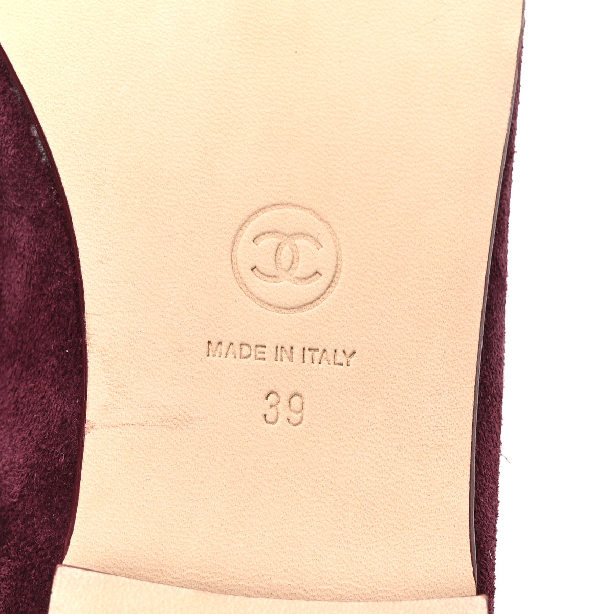 Suede Calfskin Patent Cap Toe CC Ballerina Flats 39 Burgundy